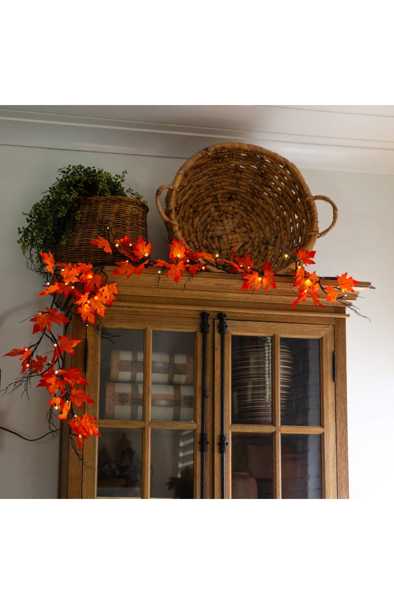 NEARLY NATURAL 6-ft Pre-Lit Autumn Maple Artificial Fall Garland with 54 Warm White LED Lights, Alternate, color, Orange