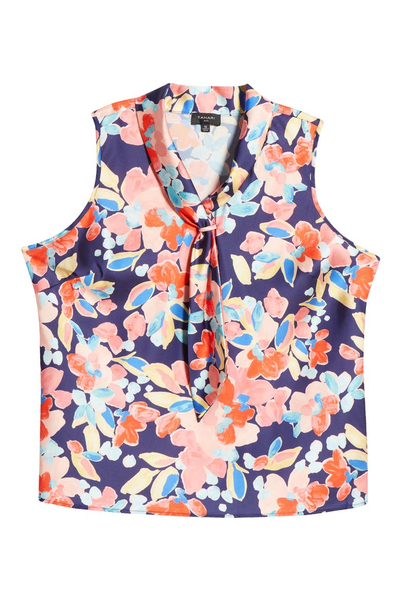Floral Sailor Tie Neck Sleeveless Top, Alternate, color, NAVY CORAL FLORAL