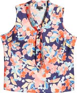 売れ筋商品|||タハリエーエスエル  カットソー トップス レディース Plus Size Sailor Tie-Neck Sleeveless Blouse Navy Coral Floral Tahari ASL Floral Sailor Tie Neck Sleeveless Top | Nordstrom