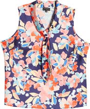 Tahari ASL Floral Sailor Tie Neck Sleeveless Top