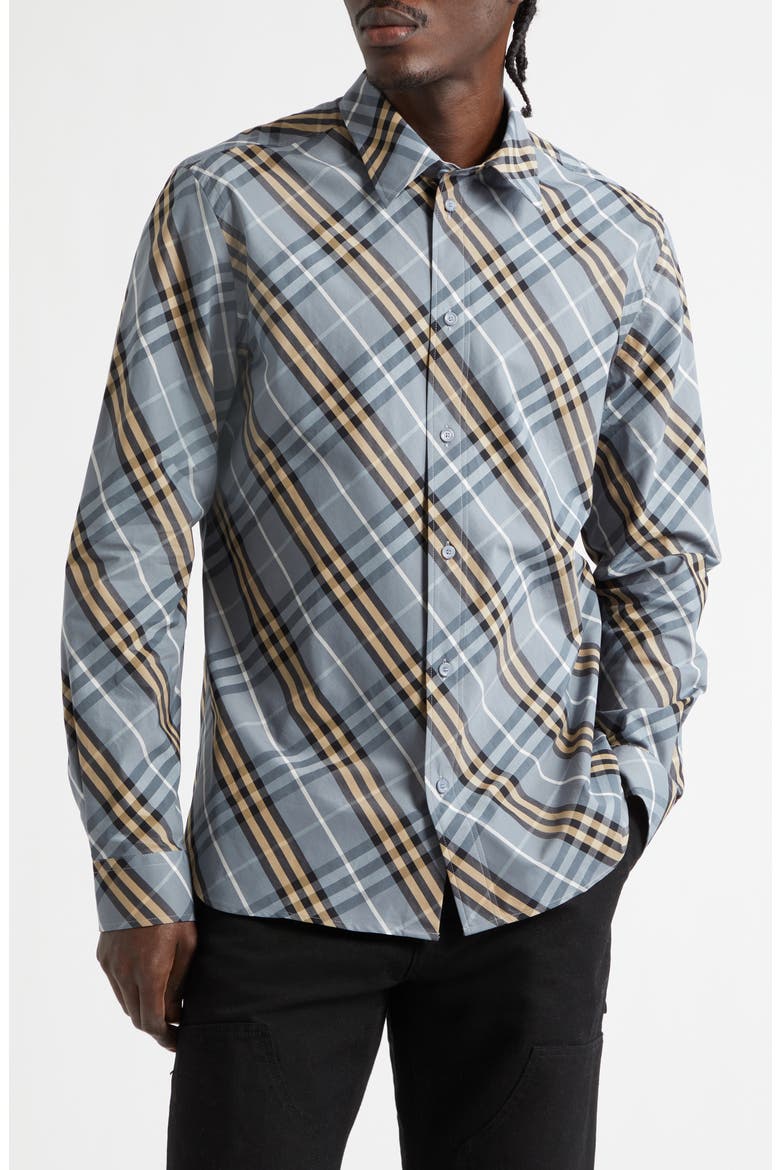 Robert Regular Fit Check Cotton Poplin Button-Up Shirt, Main, color, WAVE BLUE IP CHECK