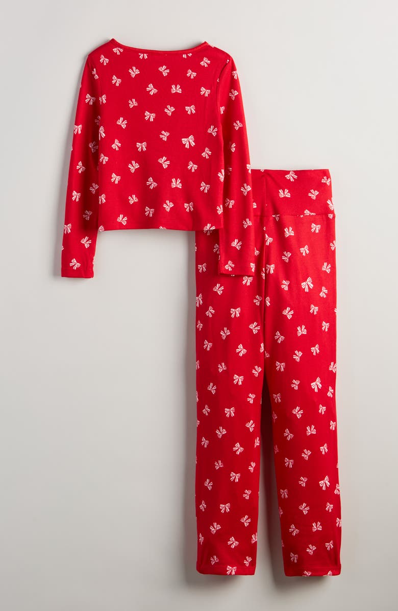 Nordstrom Kids' Brushed Jersey Pajamas, Alternate, color, Red- White Lovely Bows
