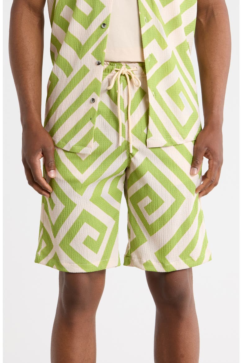 Geometric Print Camp Shirt, Main, color, LIGHT OLIVE