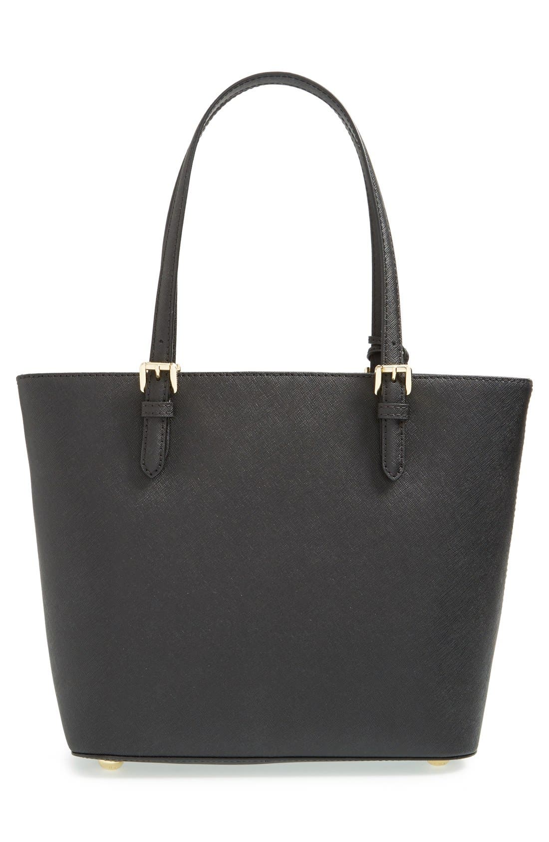 'Jet Set - Medium' Saffiano Leather Snap Pocket Tote (Nordstrom Exclusive), Alternate, color, BLACK