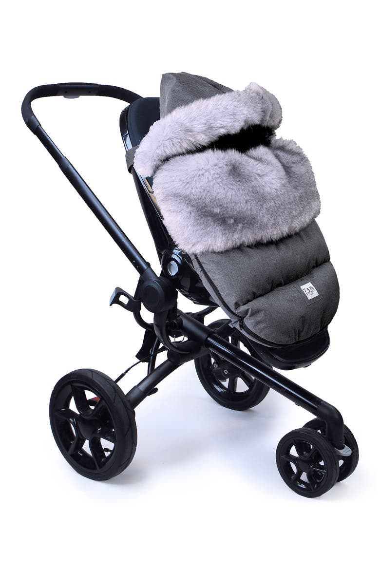 PlushPOD Tundra Water Repellent Faux Fur Lined Car Seat/Stroller Bunting, Alternate, color, HEATHER GREY DARK FAUX FUR