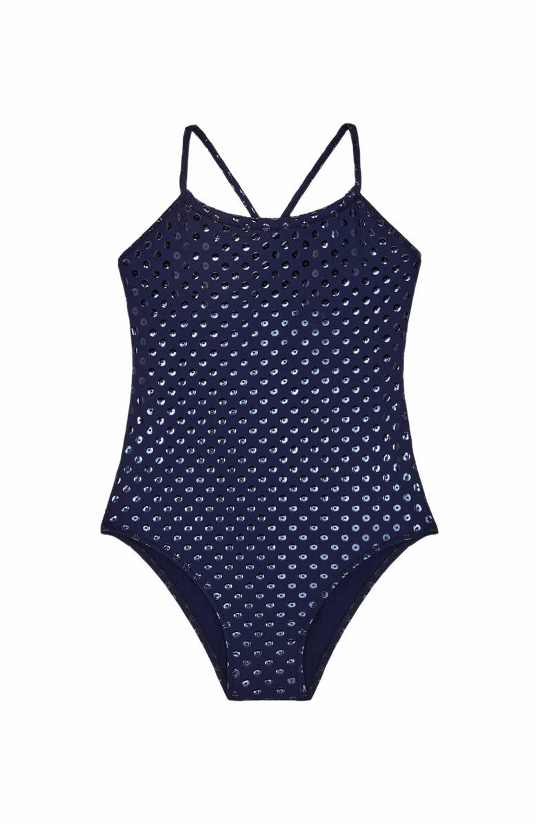 Vilebrequin Kids' Sparkling One-Piece Relief Swimsuit, Main, color, Bleu Marine