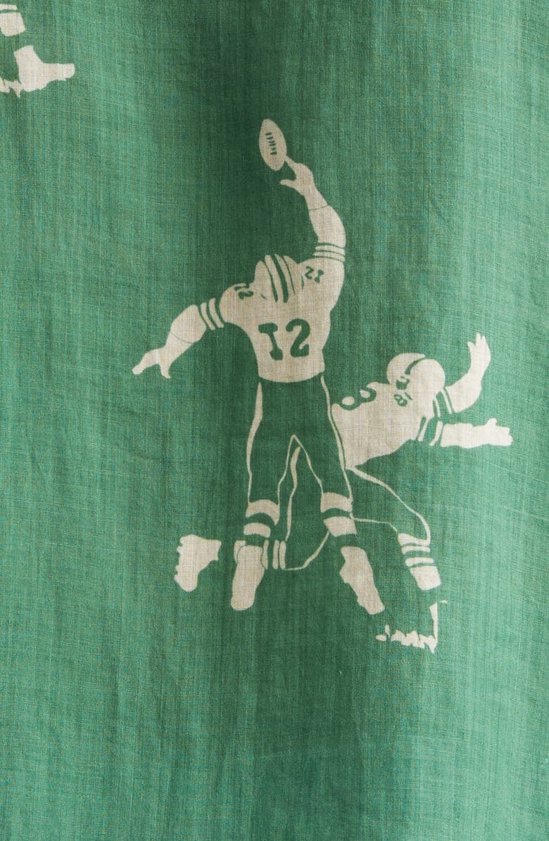 Bode Football Jacquard Linen Button-Up Shirt, Alternate, color, Green Cream