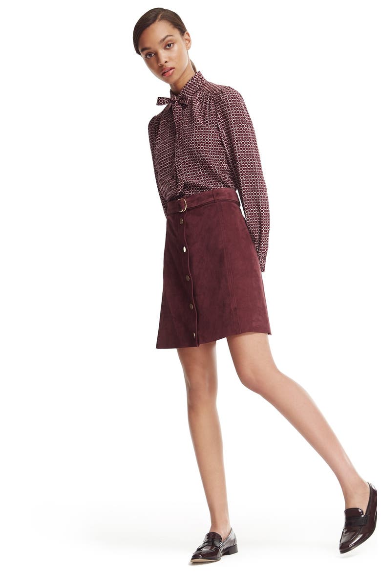 belted suede a-line skirt, Alternate, color, MIDNIGHT WINE