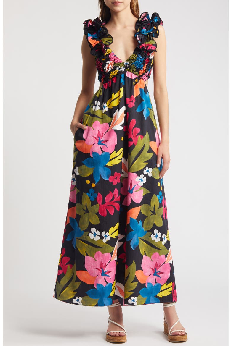Zaira Floral Cotton Maxi Dress, Main, color, BLUE MULTI