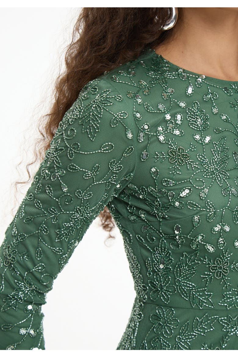 Modest Embellished Sequin Beaded Dress Maxi With Long Cape, Alternate, color, DARK GREEN