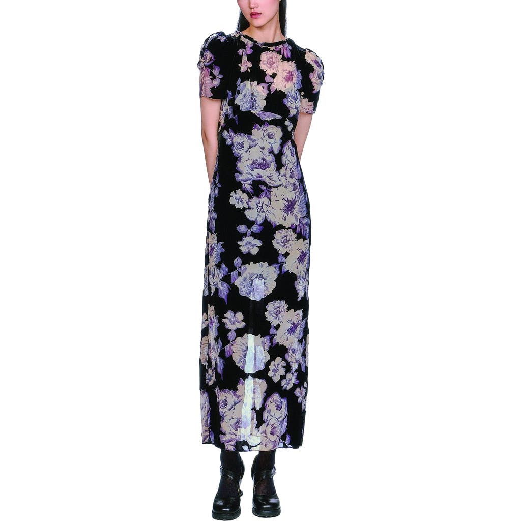 Anna Sui Cabbage Rose Devore Maxi Dress In Black