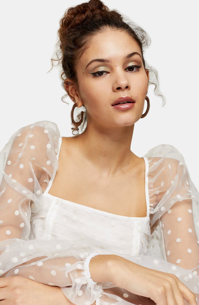 Topshop Spot Organza Ruched Corset Top, Alternate, color,