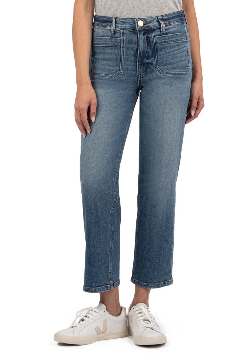 Elizabeth Patch Pocket High Waist Crop Straight Leg Jeans, Main, color, CLARITY