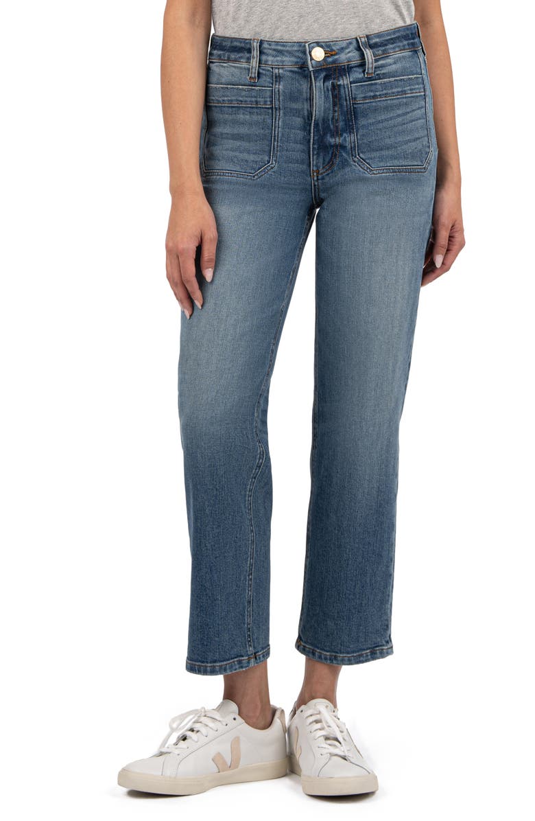 KUT from the Kloth Elizabeth Patch Pocket High Waist Crop Straight Leg Jeans, Main, color, 