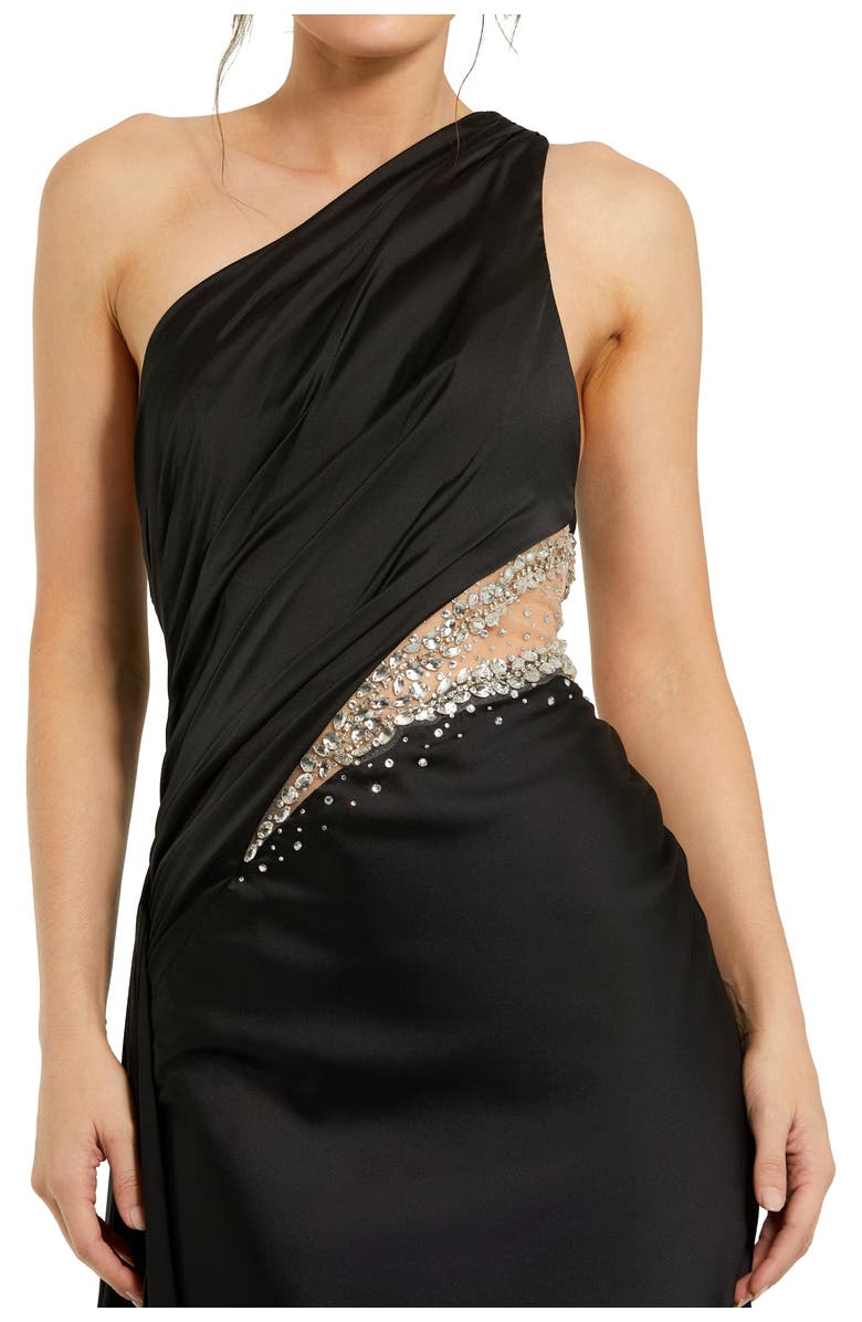Mac Duggal One Shoulder Charmeuse Gown With Beaded Cutout, Alternate, color, Black