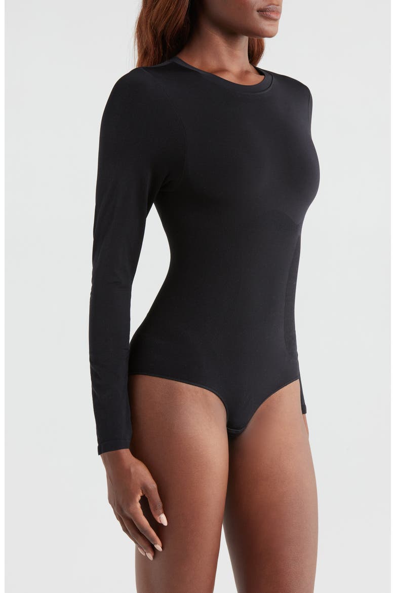 Butter Sculpt Long Sleeve Bodysuit, Alternate, color, BLACK