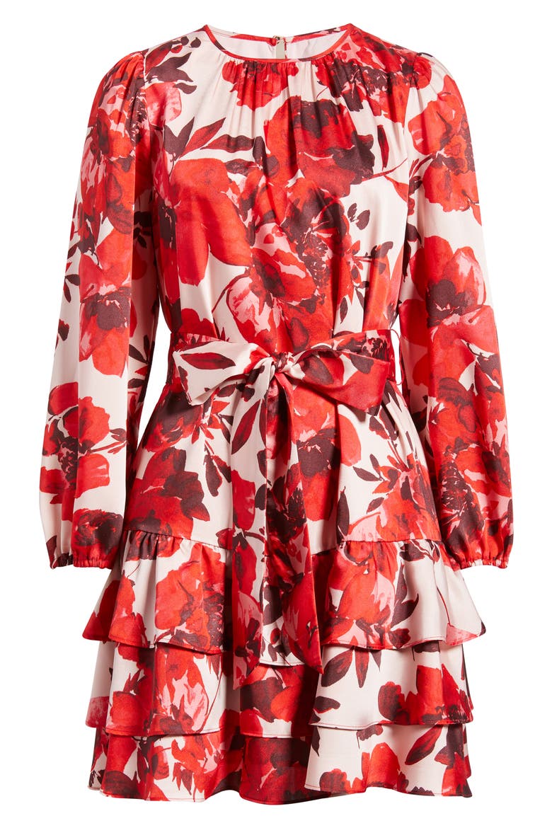 Floral Tiered Tie Waist Dress, Alternate, color, ROSE MIST MULTI
