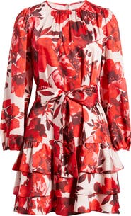 Anne Klein Floral Tiered Tie Waist Dress