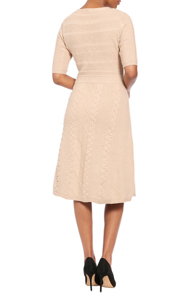 Mixed Cable Knit Sweater Dress, Alternate, color, CAMEL HTHR