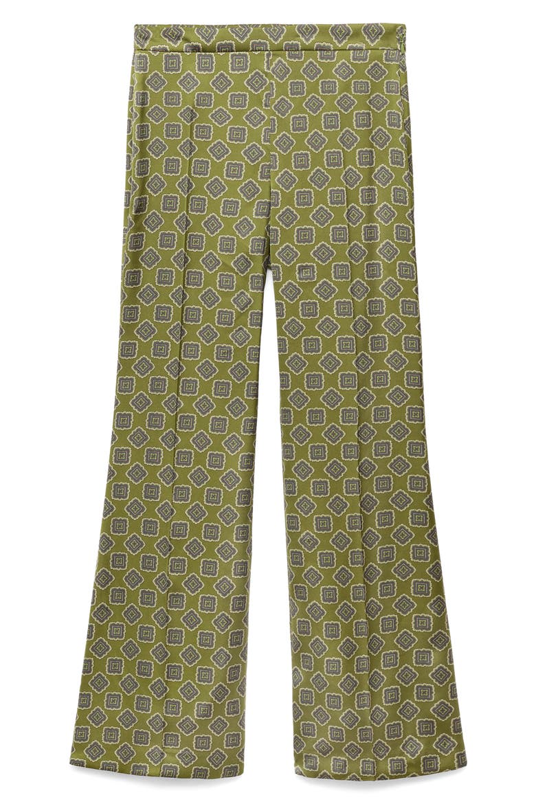 Geo Print Flare Satin Pants, Alternate, color, GREEN