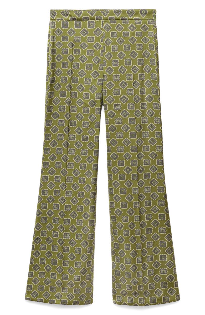 MANGO Geo Print Flare Satin Pants, Alternate, color, Green