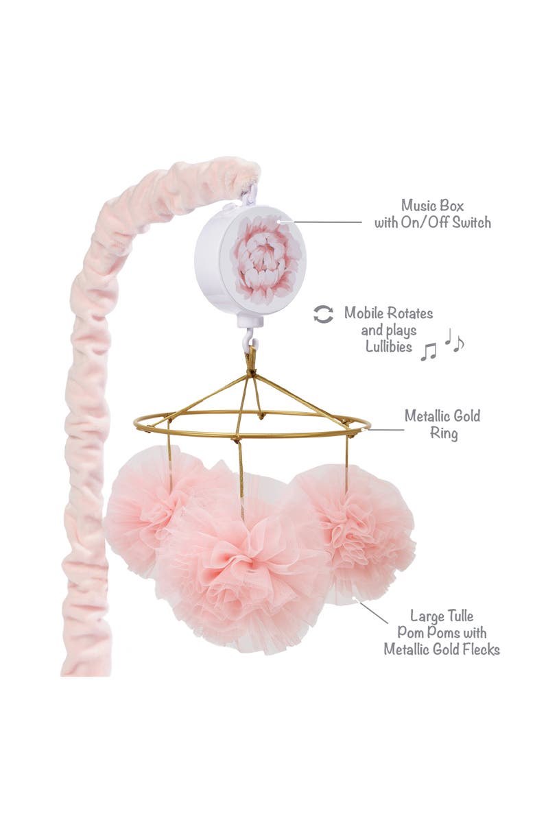 Lambs & Ivy Secret Garden Pom Pom Musical Baby Crib Mobile Soother Toy, Alternate, color, Pink