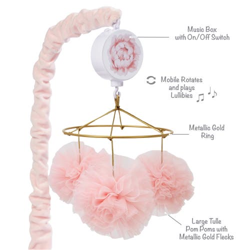 Lambs & Ivy Secret Garden Pom Pom Musical Baby Crib Mobile Soother Toy In Pink