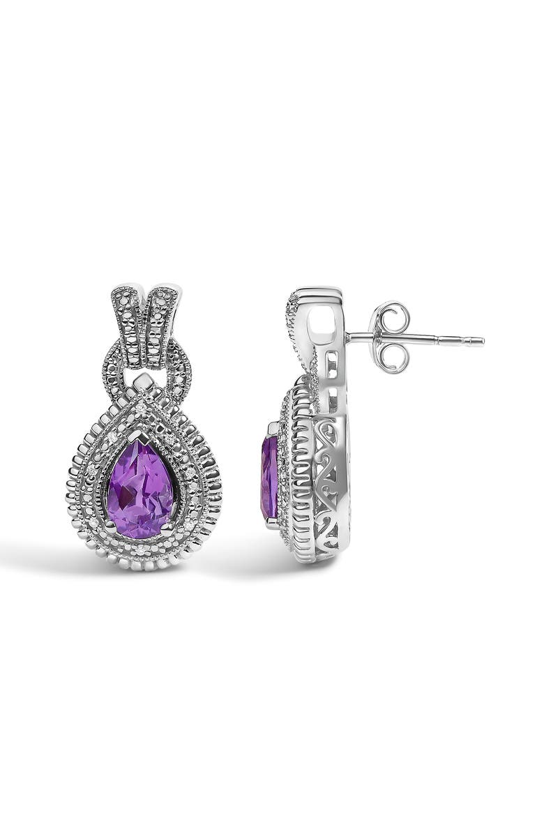 Haus of Brilliance Sterling Silver Pear Cut Amethyst and Diamond Accent Teardrop Stud Earrings, Alternate, color, Silver