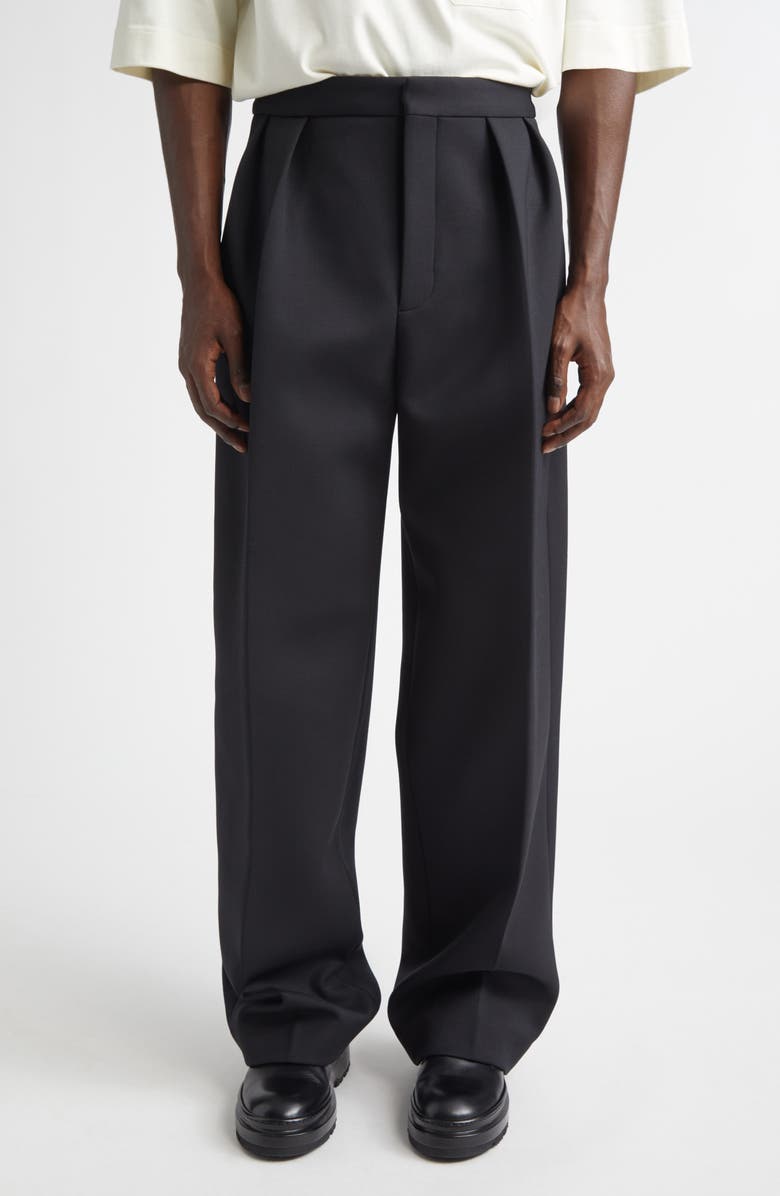 Jacquemus Le Pantalon Citta Pleated Stretch Wool Pants, Main, color, Black