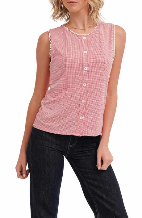 CYRUS <p>Picot Trim Sleeveless Houndstooth Top</p>