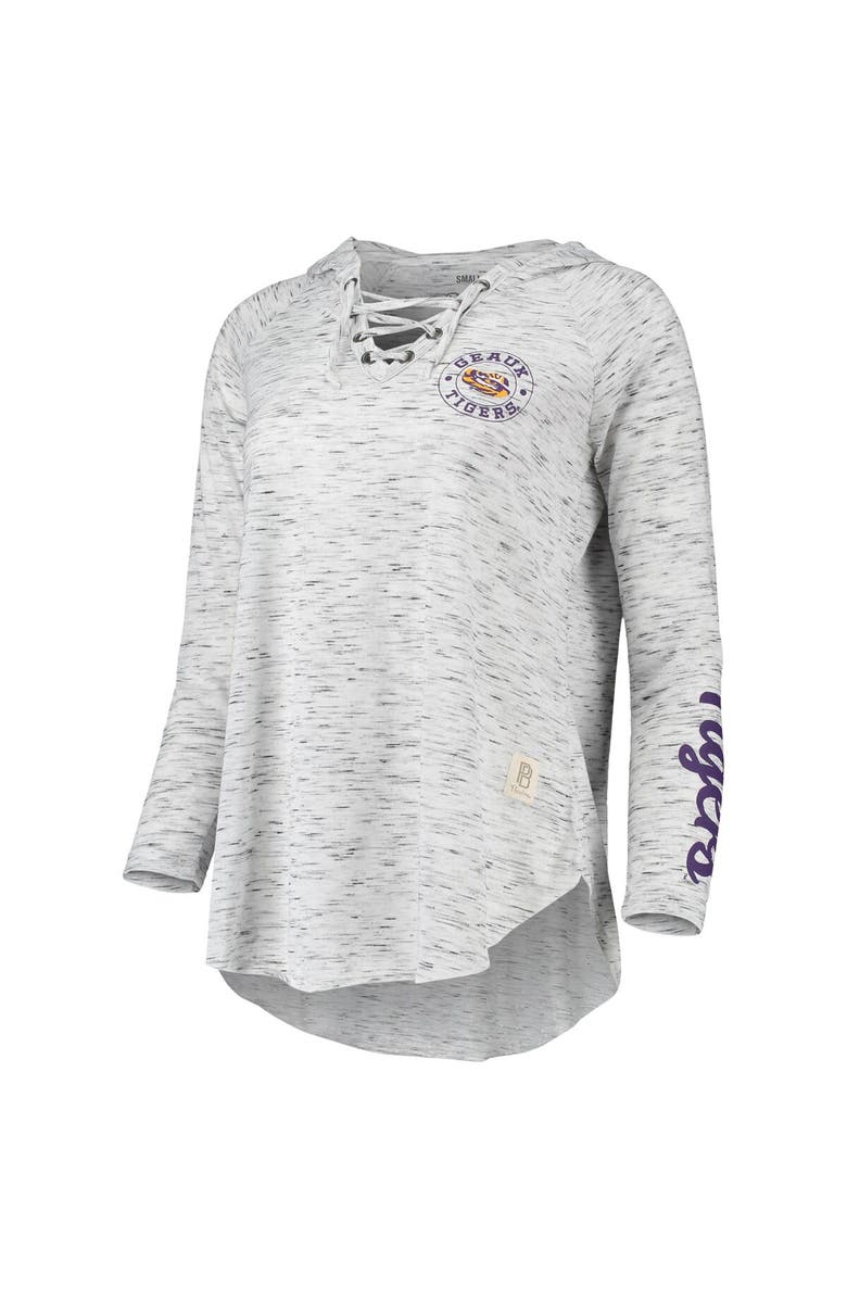 PRESSBOX Women's Pressbox Gray LSU Tigers Space Dye Lace-Up V-Neck Long Sleeve T-Shirt, Alternate, color, 