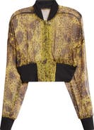 Rick Owens Wolf Fish Print Silk Crop Flight Jacket