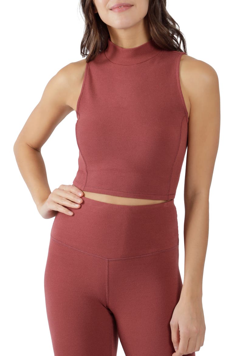Waffle Knit Mock Neck Cropped Tank, Main, color, APPLE BUTTER