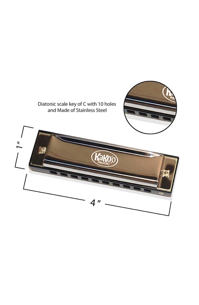 KaKo'o Music Classic 4 Inch Metal Harmonica With Storage Case, Alternate, color, Multicolored