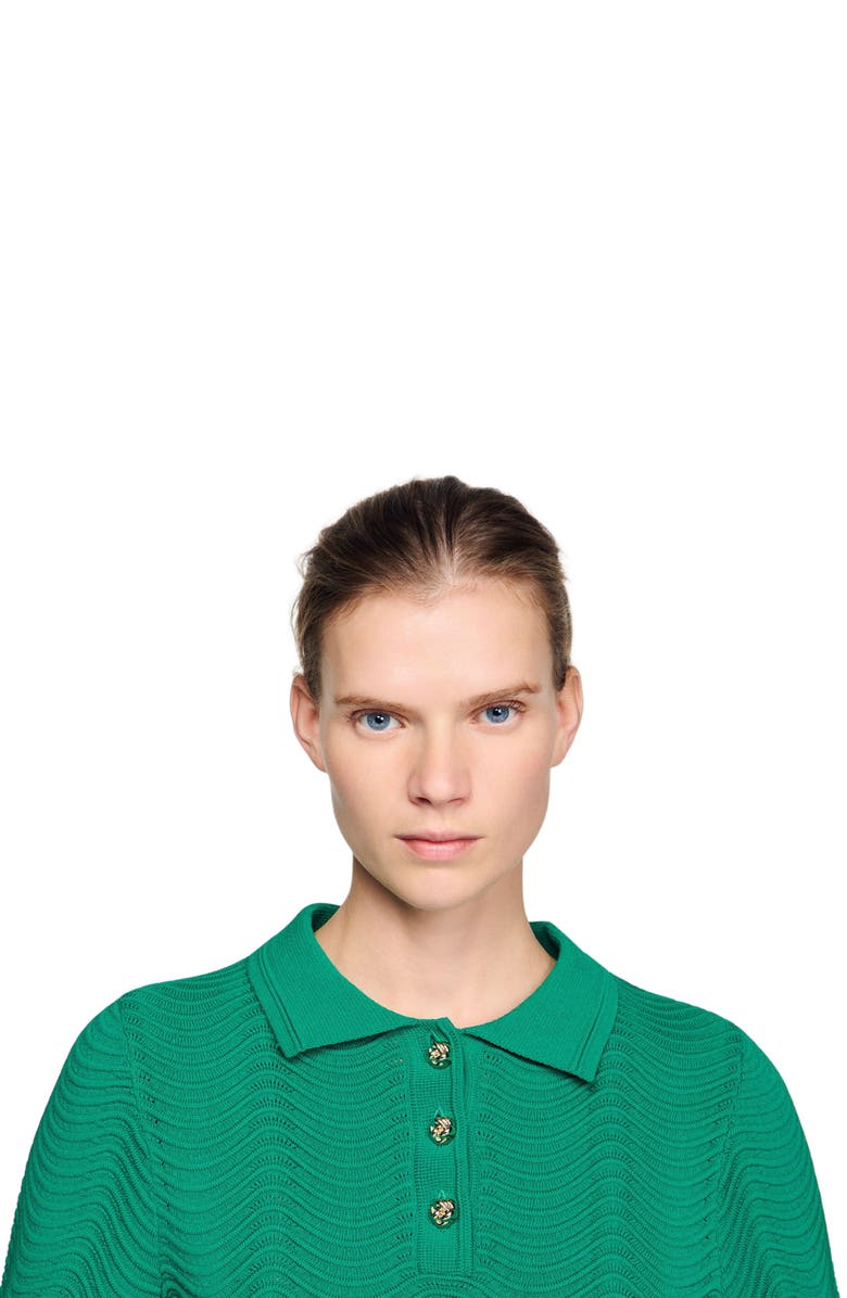 SANDRO Cropped decorative knit sweater, Alternate, color, Emeuraude Green