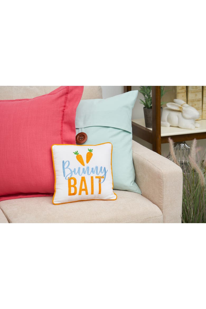 "Bunny Bait" Carrots Easter Cotton Blend Embroidered Mini Accent Pillow 10" x 10", Alternate, color, White