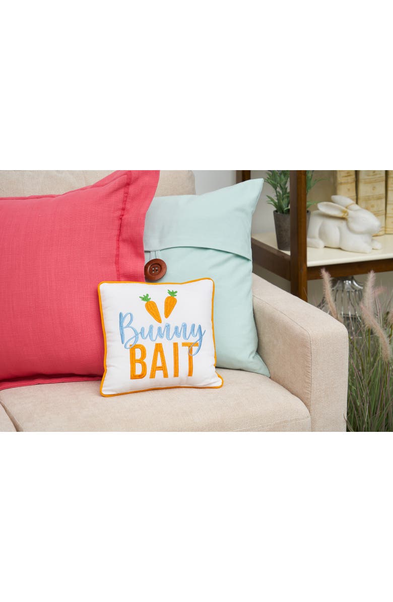 C&F Home "Bunny Bait" Carrots Easter Cotton Blend Embroidered Mini Accent Pillow 10" x 10", Alternate, color, White