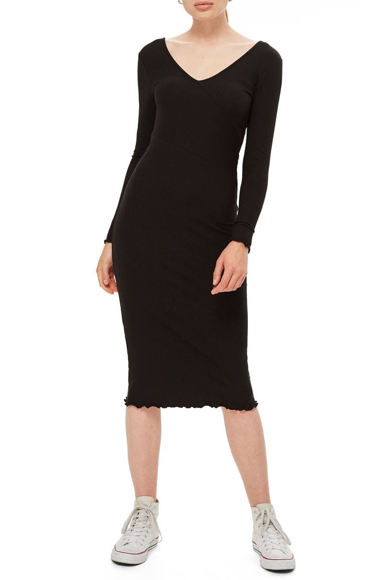 Ribbed Body-Con Midi Dress, Main, color, BLACK