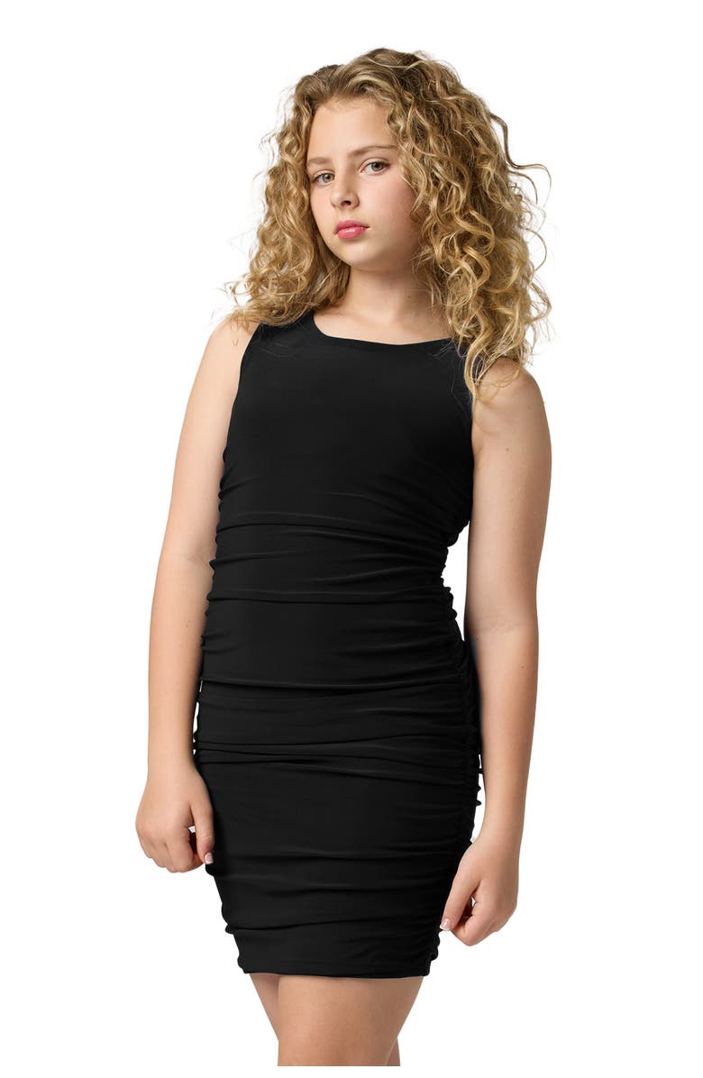 Un Deux Trois Ruched Fitted Tank Dress in Longer Length, Main, color, Black