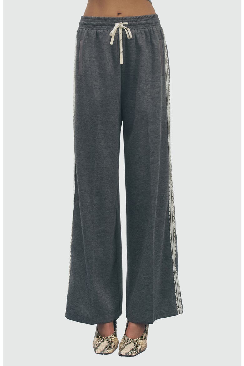 Jackson Wide Leg Pants with Lace Trim, Main, color, CHARCOAL IVORY