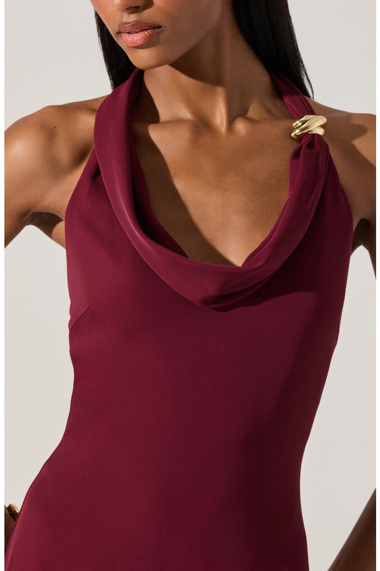 Alanna Metal Buckle Detail Halter Neck Dress, Alternate, color, WINE