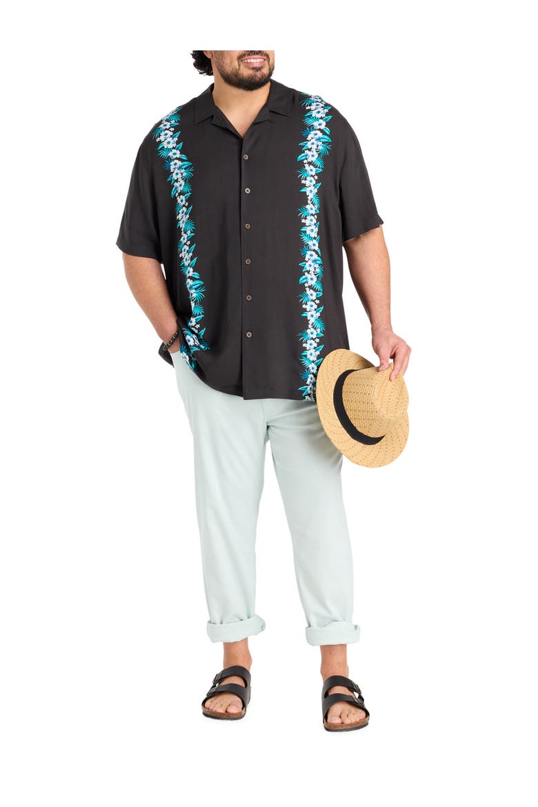 Big & Tall Floral Striped Sport Shirt, Alternate, color, BLACK