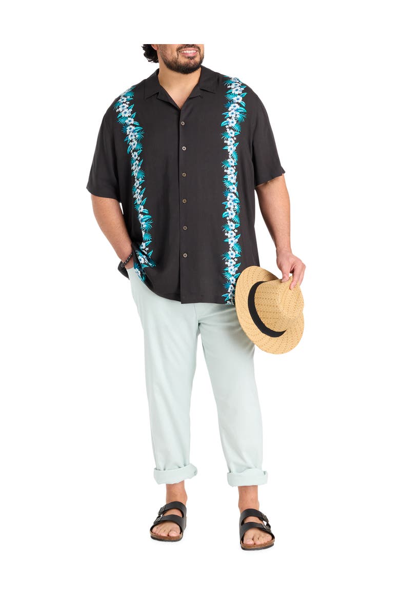 Oak Hill by DXL Big & Tall Floral Striped Sport Shirt, Alternate, color, Black