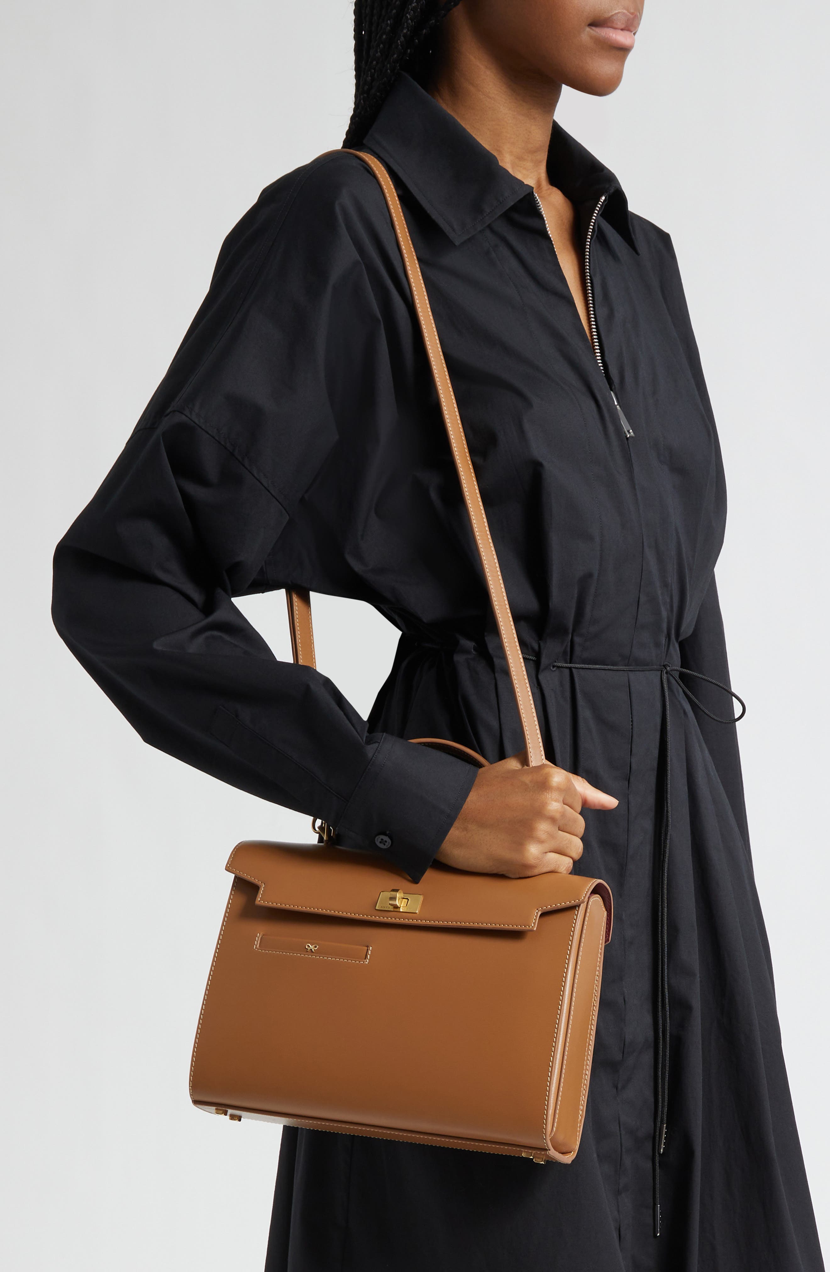 Anya Hindmarch Mortimer Leather Top Handle Bag, Alternate, color, Pecan