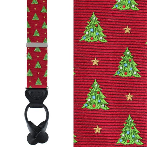 Oh Christmas Tree Novelty Silk Button End Suspenders (Braces)