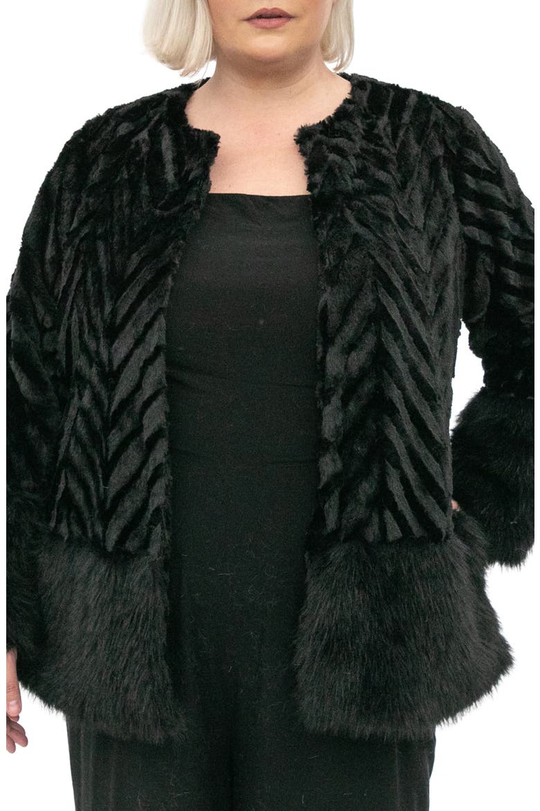 Chevron Faux Fur Bolero, Main, color, BLACK