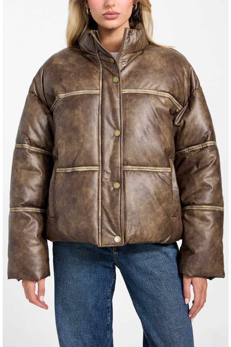Puffa Washed Faux Leather Jacket, Main, color, BROWN
