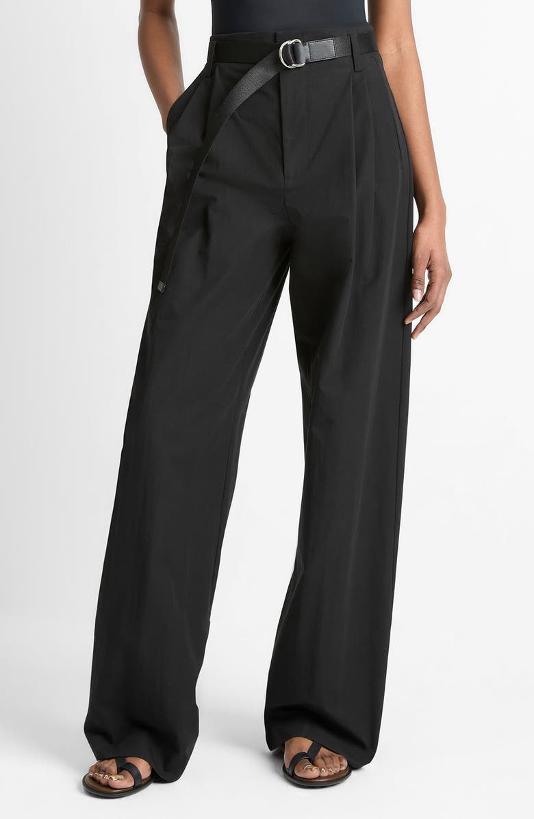 Vince Pleated High Waist Wide Leg Cotton Blend Pants, Main, color, 