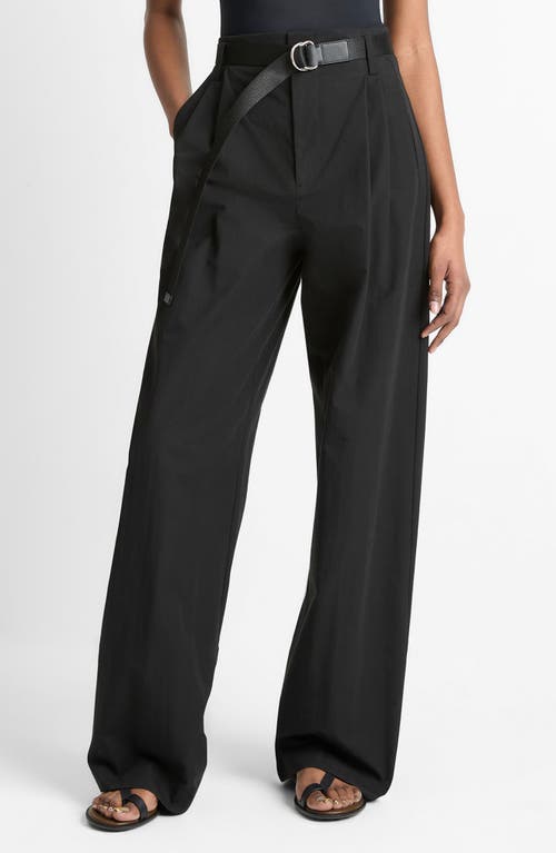 Vince Pleated High Waist Wide Leg Cotton Blend Pants In Black