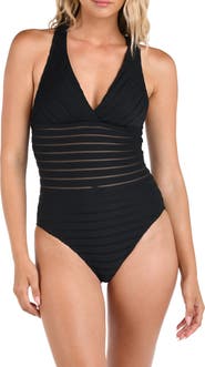 La Blanca Fluid Lines Cross Back One-Piece Swimsuit